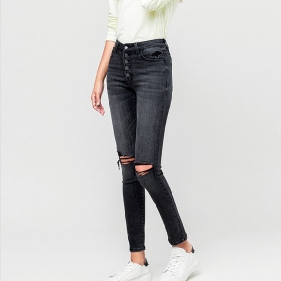 Vervet high rise distressed exposed button fly ankle skinny jeans size 26 - Picture 4 of 16